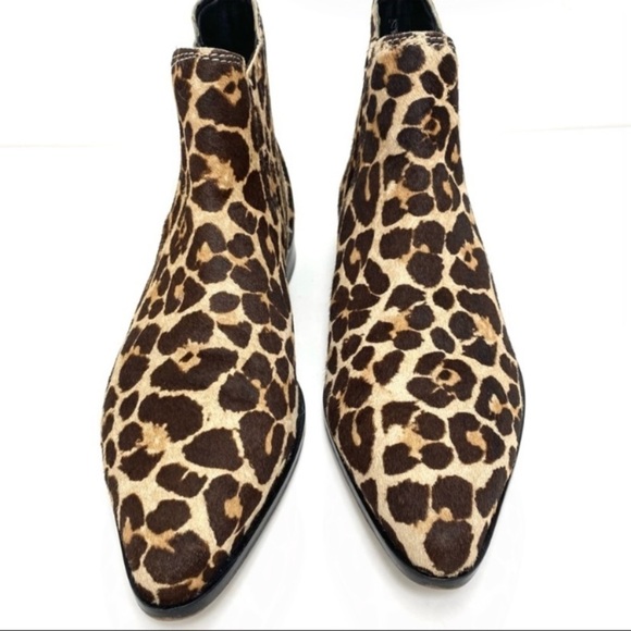 REBECCA Minkoff Maydsin Leopard Pointed Toe Calf Hair Ankle Boots in Beige - Picture 3 of 11